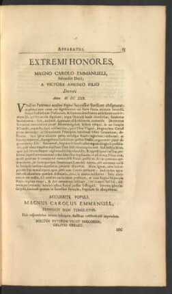 Extremi Honores, Magno Carolo Emmanueli, Sabaudiae Duci