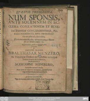 Quaestio Theologica, Num Sponsis, Ante Solennem In Ecclesia Copulationem Et Benedictionem Concumbentibus, Publica Poenitentia Iuste Imponatur?