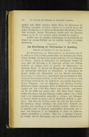 Zur Einführung der Reformation in Hamburg