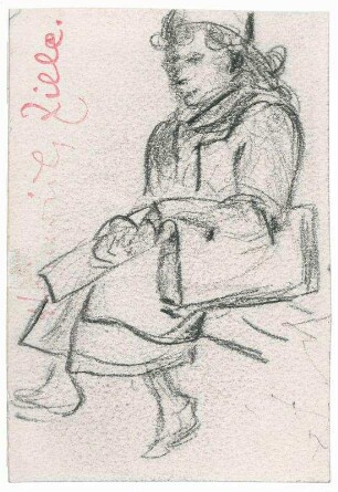 Sitzende Frau mit Tasche