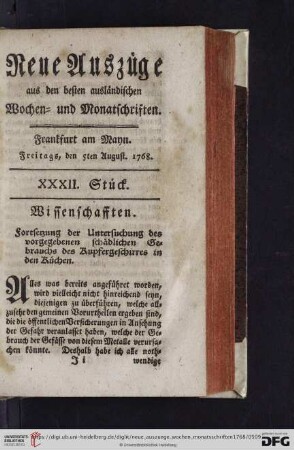 (XXXII. Stück. Freitags, den 5ten August - XXXV. Stück. Freitags, den 25ten August)