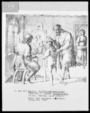 Raffael wird von Giovanni Santi dem Perugino zugeführt