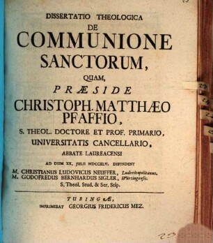 Diss. theol. de communione sanctorum