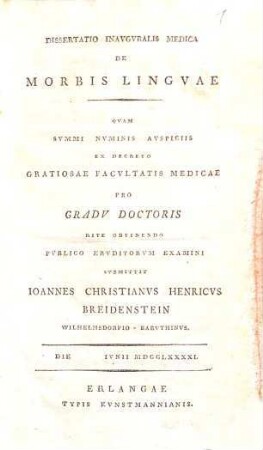 Dissertatio inavgvralis medica de morbis lingvae