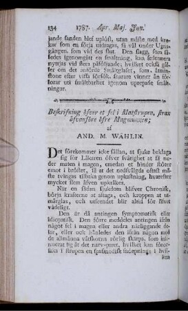 Beskrifning öfver et fel i Matstrupen,...