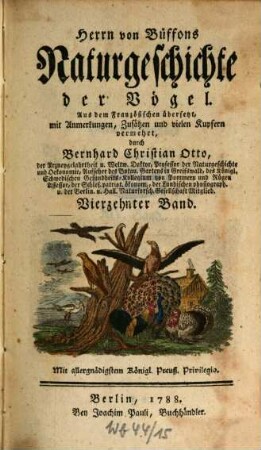 Herrn von Büffons Naturgeschichte der Vögel. Vierzehnter Band