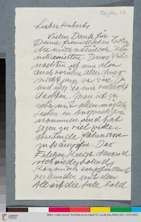 Brief von Elfriede Lohse-Wächtler an Hubert Wächtler