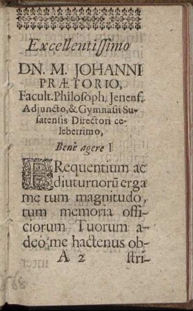 Excellentissimo Dn. M. Johanni Prætorio [...]