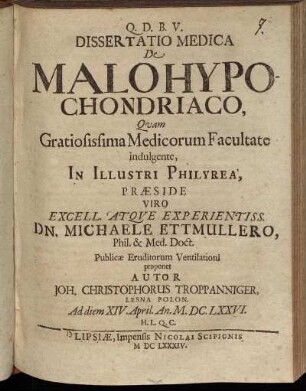 Dissertatio Medica De Malo Hypochondriaco