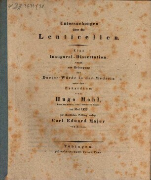 Untersuchungen über die Lenticellen : Eine Inaug.-Diss.