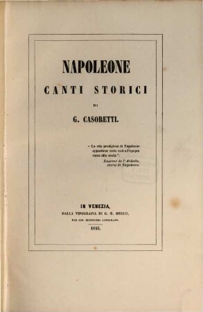 Napoleone, canti storici di G. Casoretti
