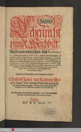 Sächsisch|| Lehenrecht|| vnndt Weichbilt
