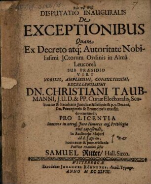 Disp. inaug. de exceptionibus