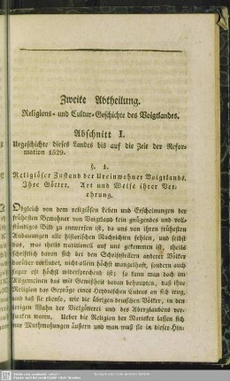 Zweiter Abtheilung. Religions- und Cultur-Geschichte des Voigtlandes