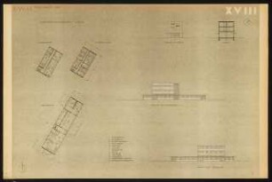 Studienarbeiten: Preisarbeit, Entwurf für Kraftwagenhof, Verwaltungsgebäude, verschiedene Ansichten und Grundrisse, 1:200