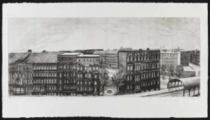 Radierung des Künstlers Erhard Groß, Titel: Panorama Berlin 36, Skalitzer Straße 99, Süden, Ed. 4/30, 1985