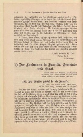 b) Der Landmann in Familie, Gemeinde und Staat