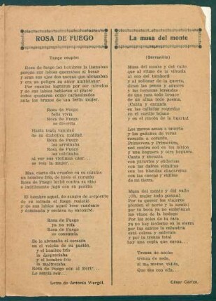 Rosa de fuego : Tango couplet