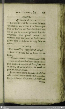 LXXXVII. Afectation de vertu