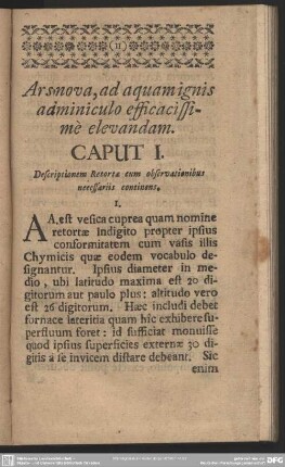 Caput I. Descriptionem Retortae cum observationibus neeessaris continons