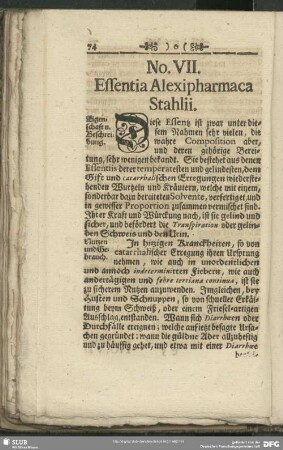 No. VII. Essentia Alexipharmaca Stahlii