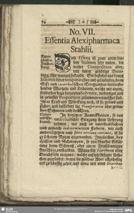 No. VII. Essentia Alexipharmaca Stahlii
