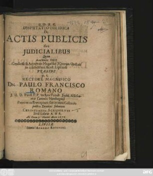 Disputatio Iuridica De Actis Publicis sive Iudicialibus