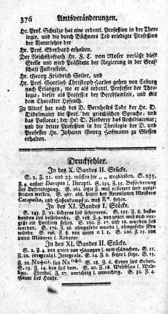 Druckfehler. In des X. Bandes II. Stücke. - In des XI. Bandes II. Stücke.