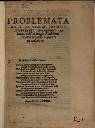 Problemata 29 Saphaeae nobilis instrumenti astron.