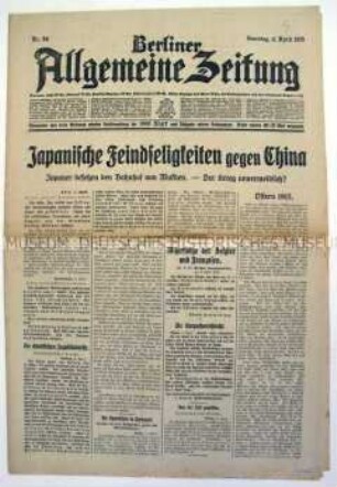 Tageszeitung "Berliner Allgemeine Zeitung" u.a. zum Konflikt zwischen Japan und China