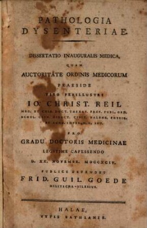 Pathologia dysenteriae : diss. inaug. med.