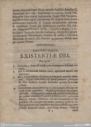 Additamentum: DEMONSTRATIO EXISTENTIAE DEI.