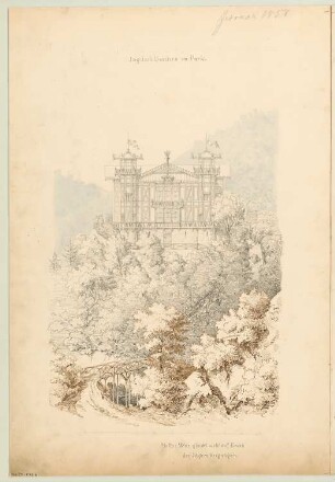 Jagdschlösschen Monatskonkurrenz Januar 1858: Aufriss Seitenansicht; Maßstabsleiste