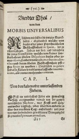 Cap. I. Von den kalten oder unterlassenden Fiebern
