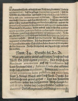 Num: 24. Bericht. fol. 20. 21.