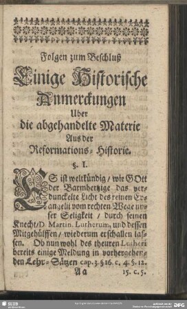 Folgen zum Beschluß Einige Historische Anmerckungen Uber die abgehandelte Materie Aus der Reformations-Historie