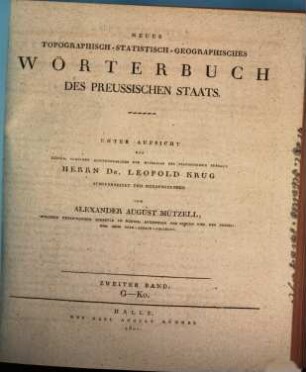 Neues topographisch-statistisch-geographisches Wörterbuch des preussischen Staats, 2. G - Ko