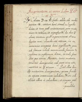 Augmentum et verus labor Mercurii solis vel lunae, dt.