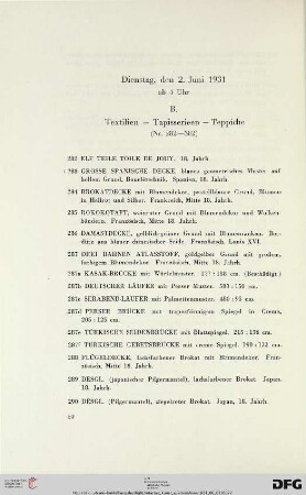 B. Textilien – Tapisserien – Teppiche (Nr. 282-302)