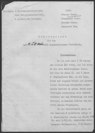 Urach: Pfarrbericht 1930