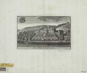 Ansicht des Chateau von Hun, Belgien, Kupferstich, um 1720 : Vue du Chateau de Hun a la meuse / Remacle le Loup fecit. - [S.l.] , [um 1720]. - 1 Kunstbl. : Kupferst. ; 23 x 14 cm