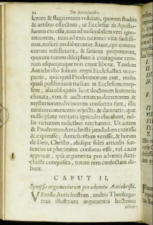 Caput II. Synopsis argumentorum pro adventu Antichristi.