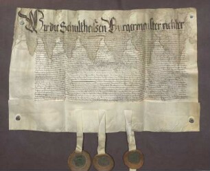 Erbhuldigungsrevers der Stadt und des Amtes Kuppenheim gegen Markgraf Philipp I. von Baden als dessen Leibeigene