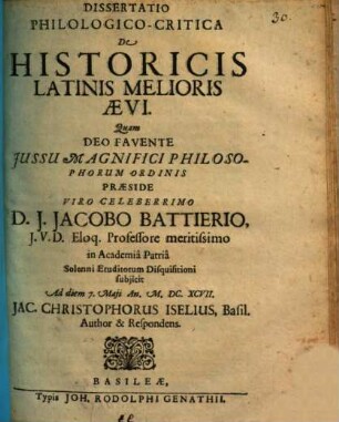 Dissertatio philologico-critica de historicis Latinis melioris aevi