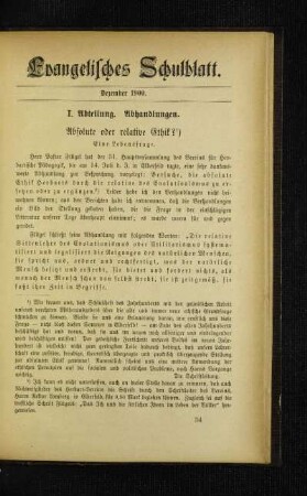 Absolute oder relative Ethik? : eine Lebensfrage