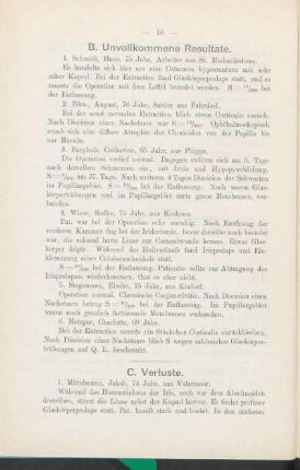 B. Unvollkommene Resultate.