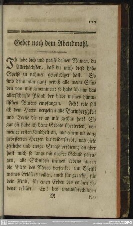 Gebet nach dem Abendmahl