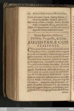 Brevis Repetito Historica De Ortu, Progressu, & Exitu Augustanae Confessionis.