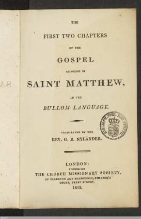 The first two chapters of the Gospel according to Saint Matthew, in the Bullom language