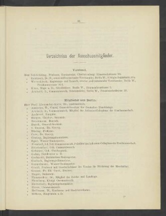 Verzeichniss der Ausschussmitglieder